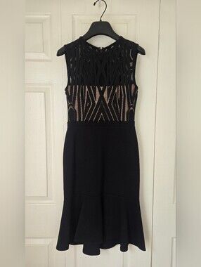 BCBGMAXAZRIA | Alandra Black and Nude Sleeveless Sheath Dress | Size 0